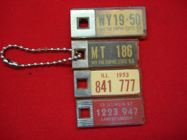 Vintage DAV License Plate Keychains (1951-1957) - New York & Illinois - Set of 4