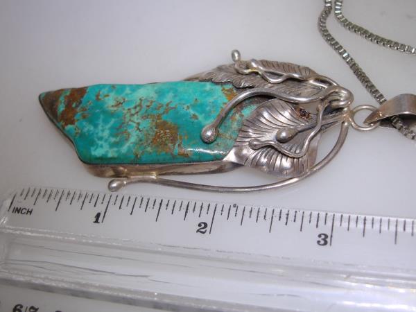 Vintage Native American Sterling Silver Turquoise Pendant - Statement Jewelry