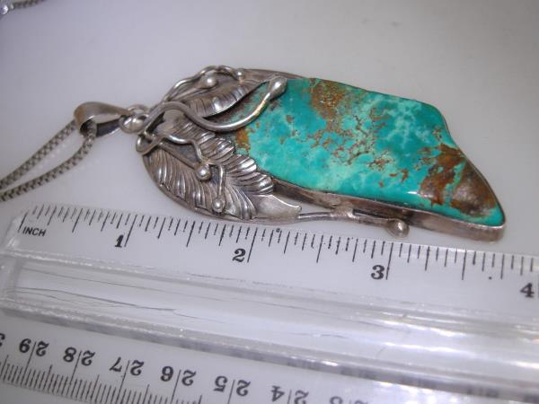 Vintage Native American Sterling Silver Turquoise Pendant - Statement Jewelry