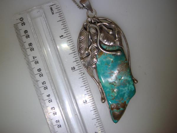 Vintage Native American Sterling Silver Turquoise Pendant - Statement Jewelry