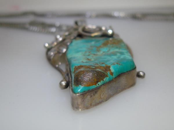 Vintage Native American Sterling Silver Turquoise Pendant - Statement Jewelry