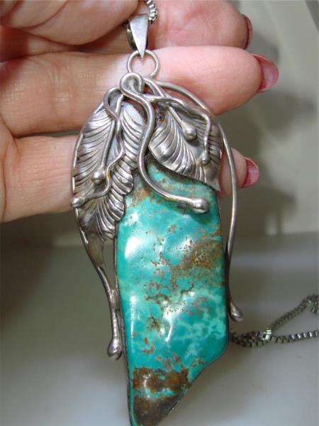 Vintage Native American Sterling Silver Turquoise Pendant - Statement Jewelry