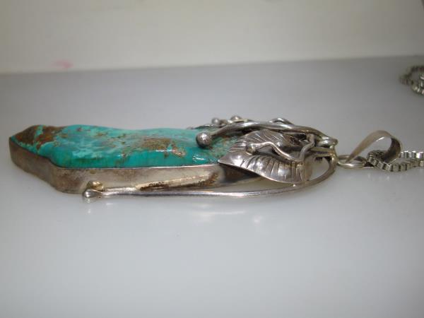 Vintage Native American Sterling Silver Turquoise Pendant - Statement Jewelry