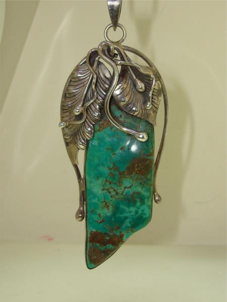Vintage Native American Sterling Silver Turquoise Pendant - Statement Jewelry