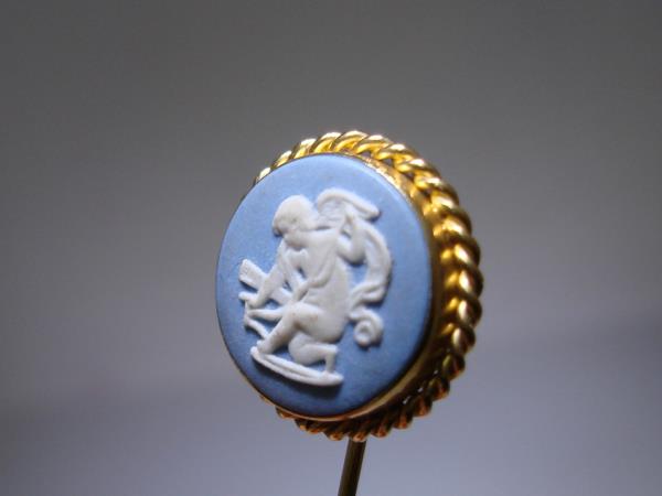 Vintage Van Dell Gold Filled Wedgewood Cherub Stick Pin | 12K GF, Blue & White Enamel