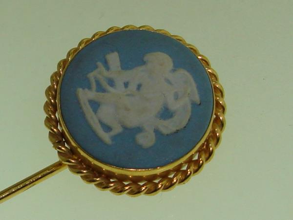 Vintage Van Dell Gold Filled Wedgewood Cherub Stick Pin | 12K GF, Blue & White Enamel