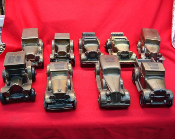 Vintage 1974 Cast Metal Coin Banks (Lot of 9) - American Bank & Trust Co., Citizens National Bank, & More