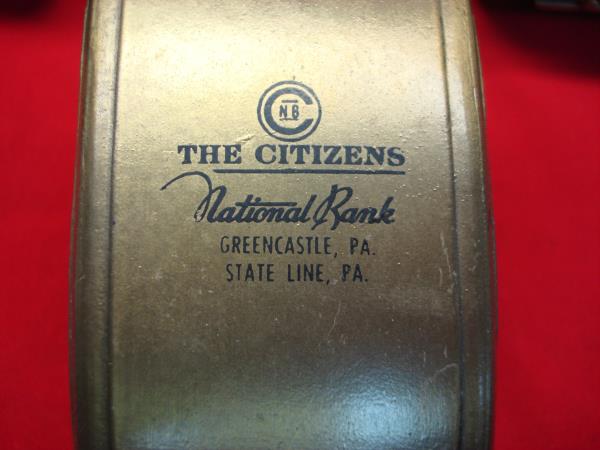 Vintage 1974 Cast Metal Coin Banks (Lot of 9) - American Bank & Trust Co., Citizens National Bank, & More