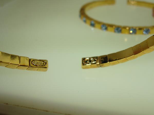 Vintage Joan Rivers Crystal Cuff Bracelet Set (3-Piece) - Gold Tone, Pink, Green & Blue - Original Box