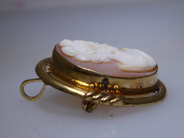 Vintage Signed Gold Filled Cameo Brooch & Earrings Set - Shell Carving, 12K GF