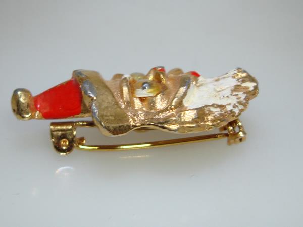 Vintage Googly-Eyed Santa Claus Pin, 1960s-70s Gold Tone Enamel Christmas Charm