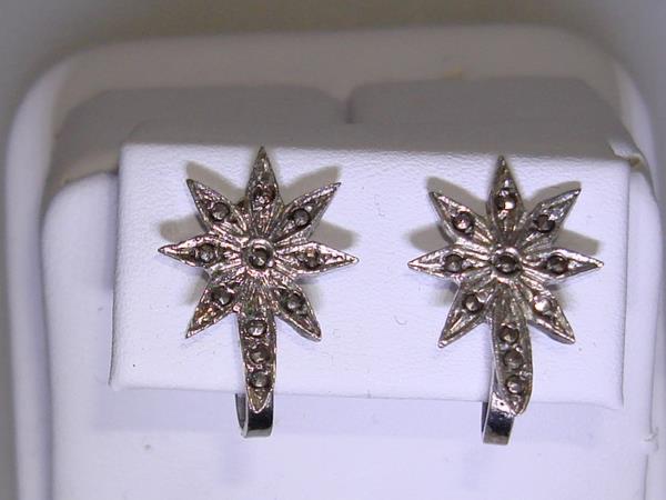 Vintage Sterling Silver & Marcasite Screw Back Earrings - 1940s-60s Star Design