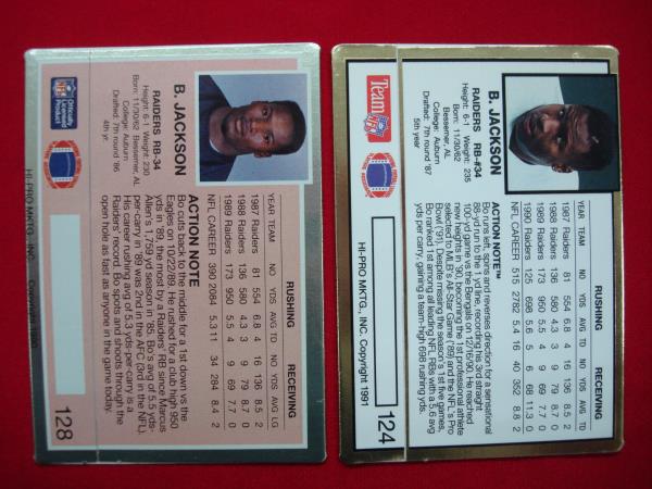 Bo Jackson LA Raiders Football Card Lot - 1990 #128 & 1991 #124