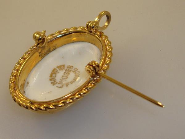 Vintage Van Dell Gold Filled Limoges Porcelain Pin/Pendant - Handpainted French Design