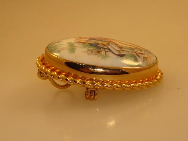 Vintage Van Dell Gold Filled Limoges Porcelain Pin/Pendant - Handpainted French Design