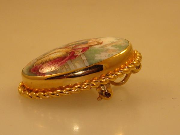 Vintage Van Dell Gold Filled Limoges Porcelain Pin/Pendant - Handpainted French Design