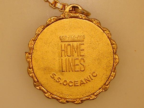 Vintage S.S. Oceanic Charm | Guilloche Enamel & Gold Tone | Homelines Ocean Liner