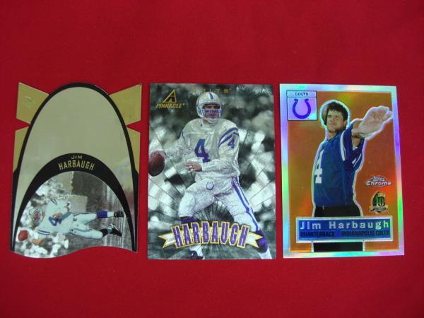Jim Harbaugh 3 Card Collection: Topps Chrome Refractor, SPX Gold & Pinnacle Trophy - Colts Memorabilia
