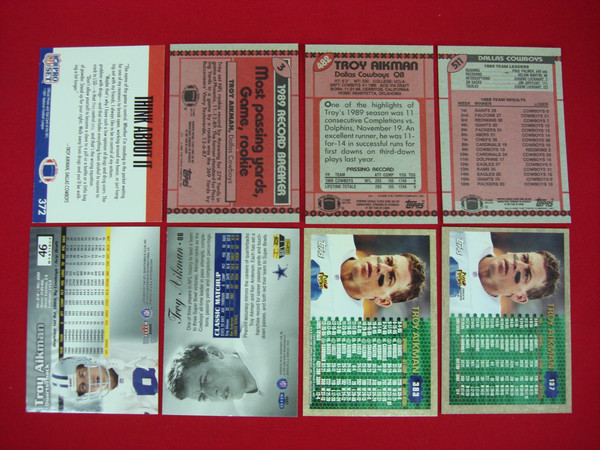 Vintage Troy Aikman Dallas Cowboys Football Card Lot (8 Cards) - Early & Premium Releases