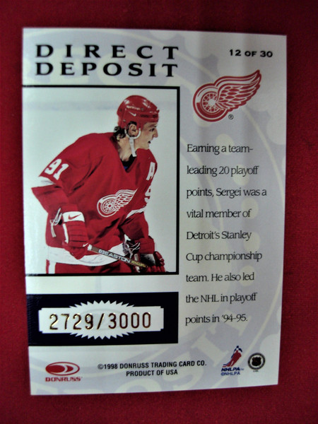 Sergei Fedorov 1997-98 Donruss Direct Deposit #2729/3000 - Authentic Hockey Card