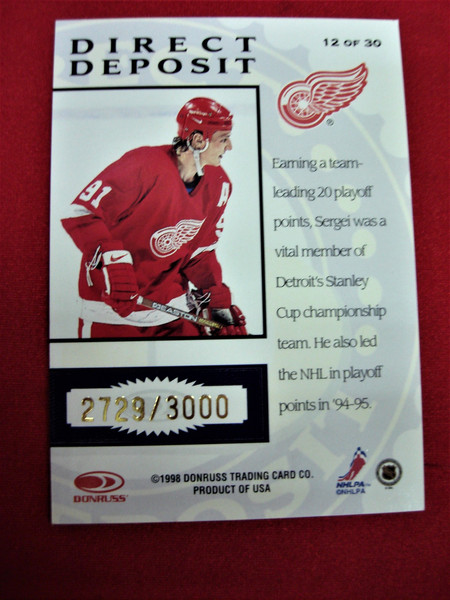 Sergei Fedorov 1997-98 Donruss Direct Deposit #2729/3000 - Authentic Hockey Card