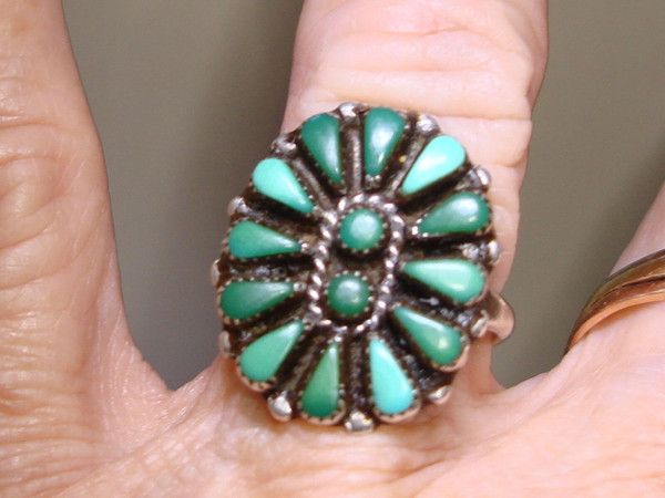 Vintage 1970s Zuni Sterling Silver Turquoise Ring by B. Natewa (Size 8)