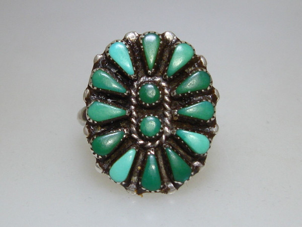 Vintage 1970s Zuni Sterling Silver Turquoise Ring by B. Natewa (Size 8)