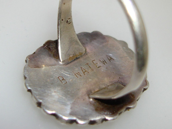 Vintage 1970s Zuni Sterling Silver Turquoise Ring by B. Natewa (Size 8)