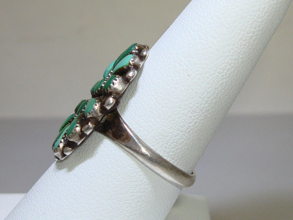Vintage 1970s Zuni Sterling Silver Turquoise Ring by B. Natewa (Size 8)