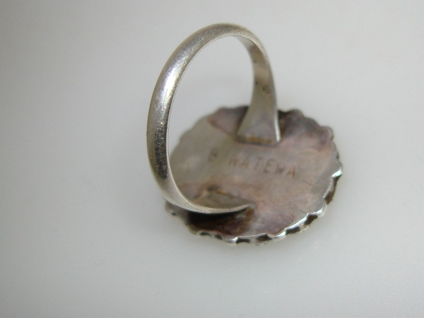 Vintage 1970s Zuni Sterling Silver Turquoise Ring by B. Natewa (Size 8)