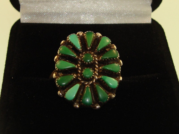 Vintage 1970s Zuni Sterling Silver Turquoise Ring by B. Natewa (Size 8)
