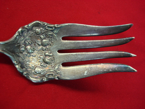 Vintage R.C. Co. Rose Pattern Silverplate Cold Meat Fork & Serving Spoon Set (Patented 1910)