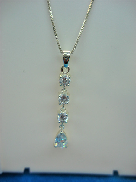 Sterling Silver Cubic Zirconia Pendant Necklace - Sparkling Box Chain