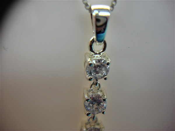 Sterling Silver Cubic Zirconia Pendant Necklace - Sparkling Box Chain