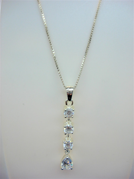 Sterling Silver Cubic Zirconia Pendant Necklace - Sparkling Box Chain