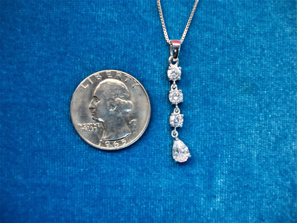 Sterling Silver Cubic Zirconia Pendant Necklace - Sparkling Box Chain