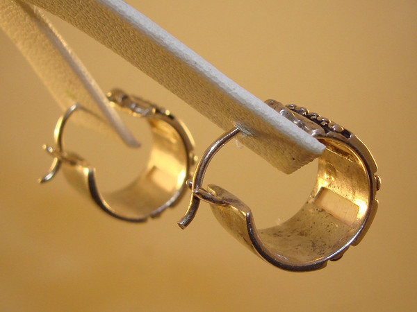 Sterling Silver MOP Inlay Hoop Earrings - A925, Pre-Owned Excellent Condition
