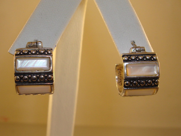 Sterling Silver MOP Inlay Hoop Earrings - A925, Pre-Owned Excellent Condition