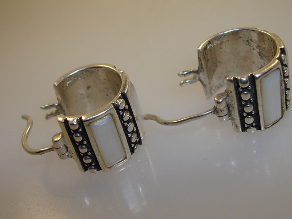 Sterling Silver MOP Inlay Hoop Earrings - A925, Pre-Owned Excellent Condition