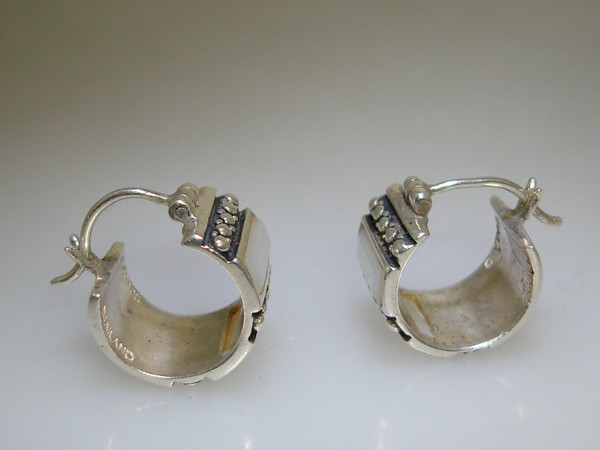 Sterling Silver MOP Inlay Hoop Earrings - A925, Pre-Owned Excellent Condition