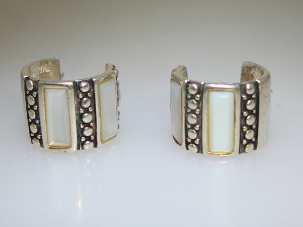 Sterling Silver MOP Inlay Hoop Earrings - A925, Pre-Owned Excellent Condition