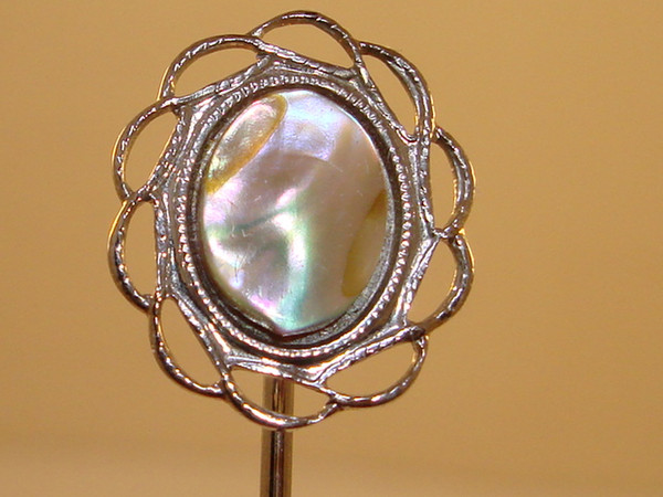 Vintage Silver Stick Pin with Iridescent Blister Pearl - Estate Find