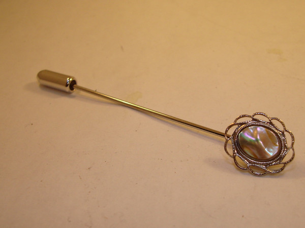 Vintage Silver Stick Pin with Iridescent Blister Pearl - Estate Find