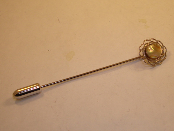 Vintage Silver Stick Pin with Iridescent Blister Pearl - Estate Find