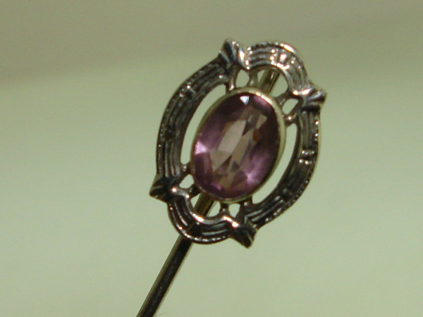 Antique Art Deco 10K Gold Filigree Amethyst Stick Pin | Vintage Estate Jewelry