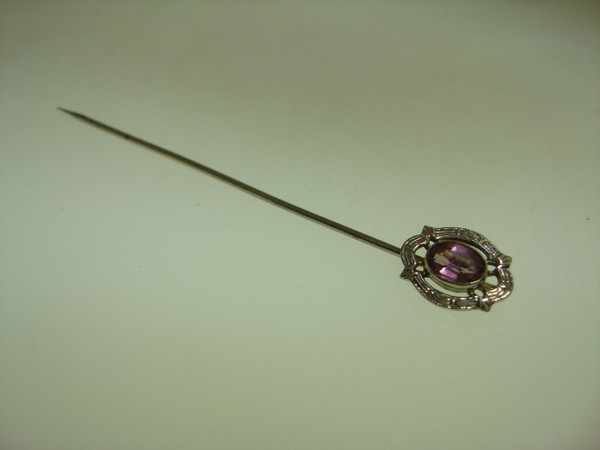 Antique Art Deco 10K Gold Filigree Amethyst Stick Pin | Vintage Estate Jewelry