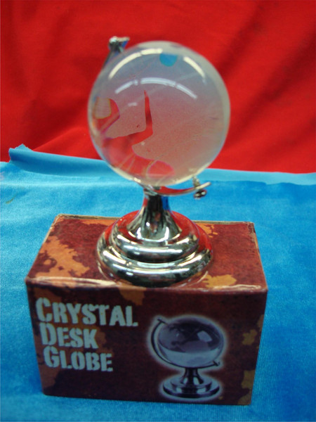 Decorative Crystal Glass Globe with Etched Continents - New in Box