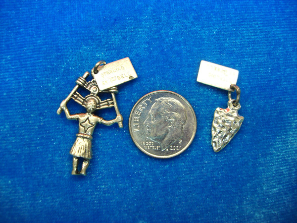 Vintage Bell Trading Co. Sterling Silver Native American Warrior & Arrowhead Charms - Colorado Souvenir