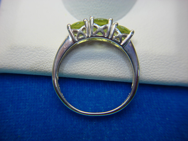 Sterling Silver 3 Stone Ring, Green Gemstones (Size 8) - Pre-Owned