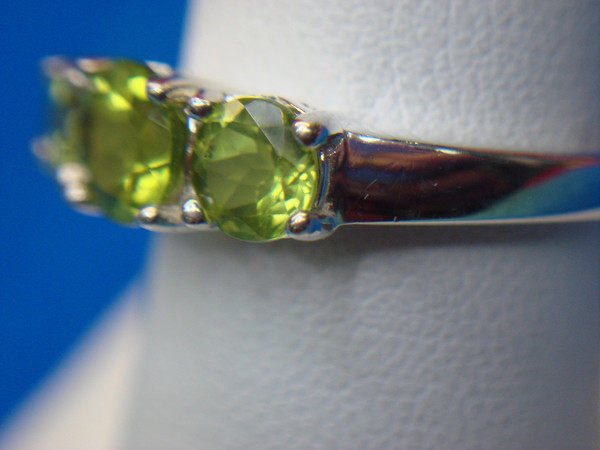 Sterling Silver 3 Stone Ring, Green Gemstones (Size 8) - Pre-Owned